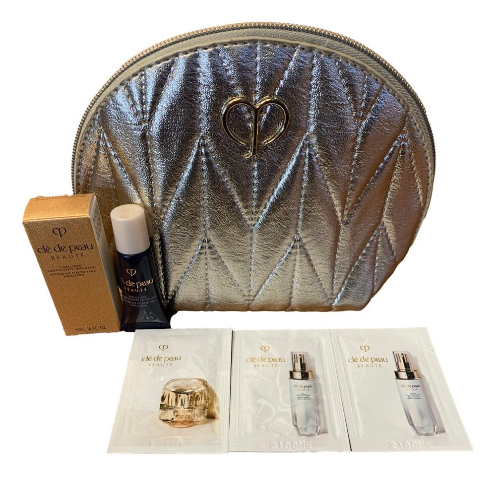 Cle De Peau 5 Piece  Beaute Sample Set with Gold Bag Brightening Serum Emulsion